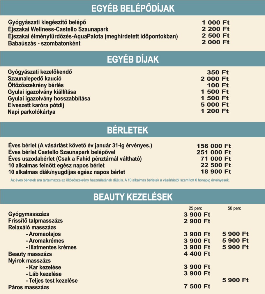 Gyulai várfürdő aktuális árak