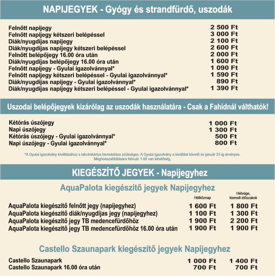 Gyulai várfürdő aktuális árak