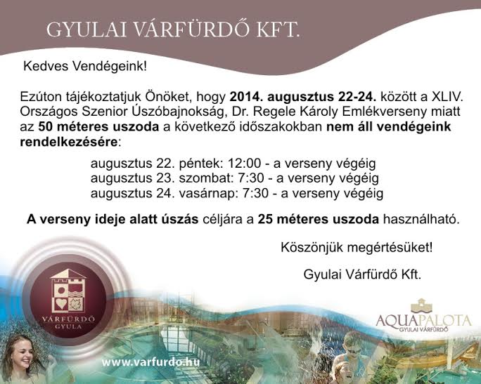 Országos Szenior Úszóbajnokság, Gyulai Várfürdő Országos Szenior Úszóbajnokság