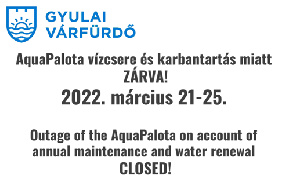 AquaPalota vízcsere és karbantartás miatt zárva 2022. március 21-25.